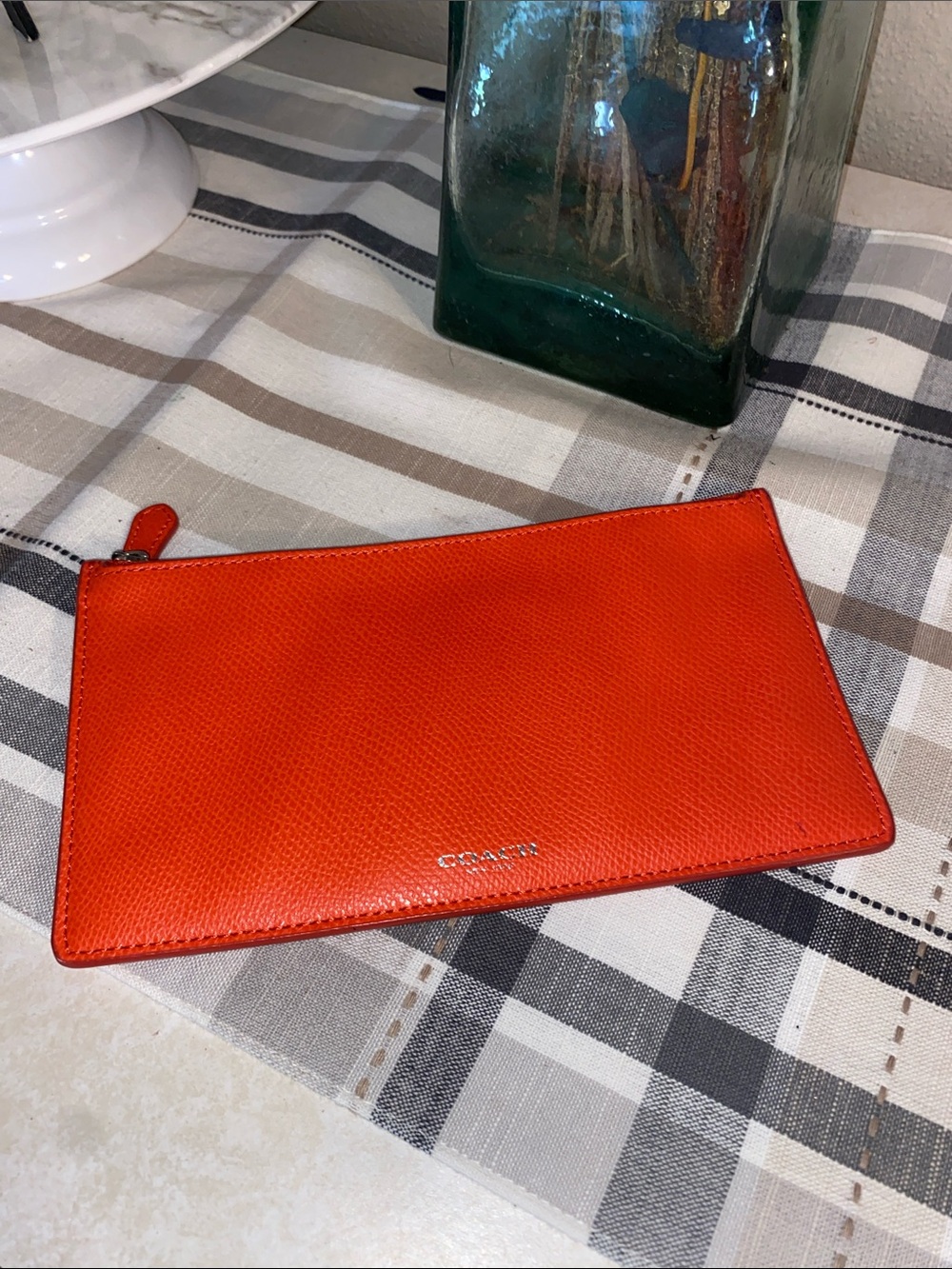 Coach Red/Orange Leather Zip Wristlet Pouch